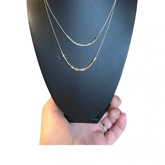 Demarco Morse code Elegant Gold and Silver Layered Necklace - Picture 3 of 4